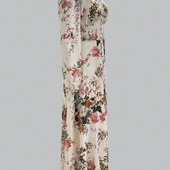 Multicolor Boho Women's Casual Elegant V-Neck Long Sleeve Floral Print Dress - Picture 6 of 8